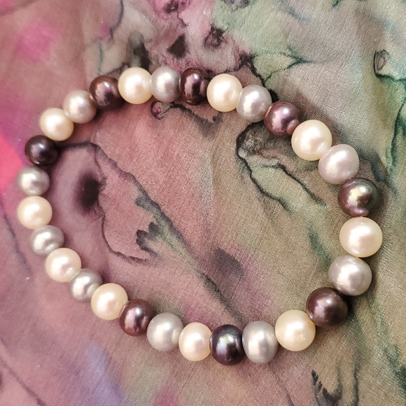 BRIDGE CULTURED PEARL BRACELET, PEARL, 5PC, 7MM, STRECH SET - Picture 3 of 7